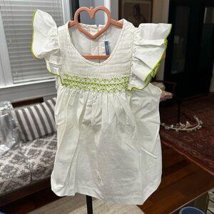 Jacadi White Dress with Coral Velvet Hanger Accent for Girls - Size: 8 years